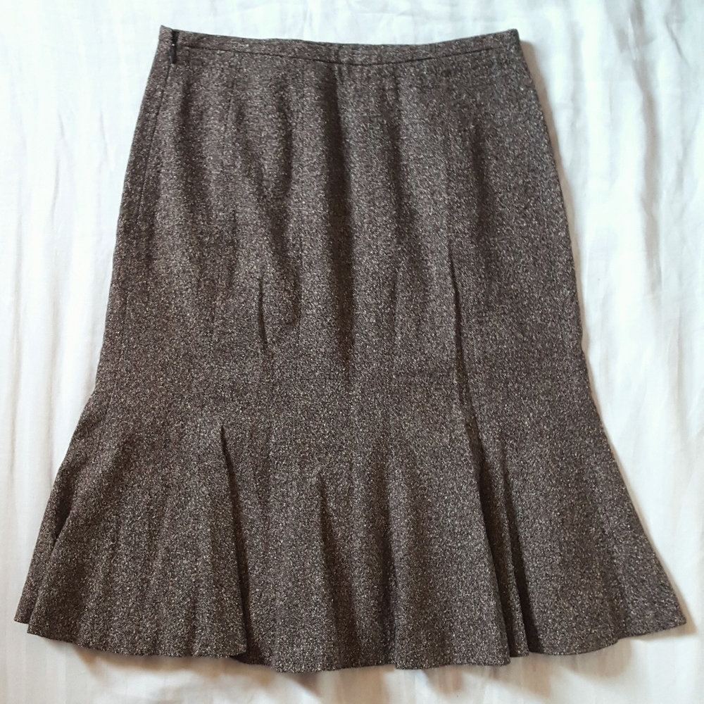 LOFT WOOL/SILK FIT AND FLARE MIDI SKIRT